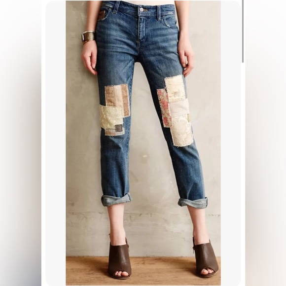 ❗️SOLD❗️Pilcro And The Letterpress Hyphen Boyfriend Patchwork Jeans Size 27 - Picture 4 of 15